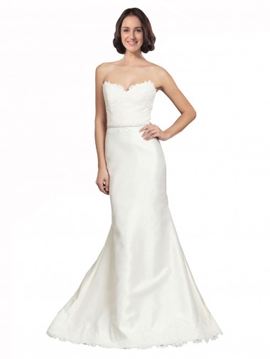 Cheap Trumpet Satin Wedding Dress with Sweetheart Lace Bodice UK