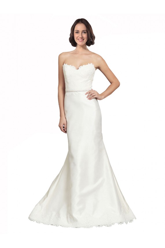Cheap Trumpet Satin Wedding Dress with Sweetheart Lace Bodice UK