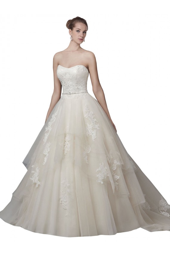 Cheap Strapless Ball Gown Tulle Wedding Dress with Lace Appliques UK