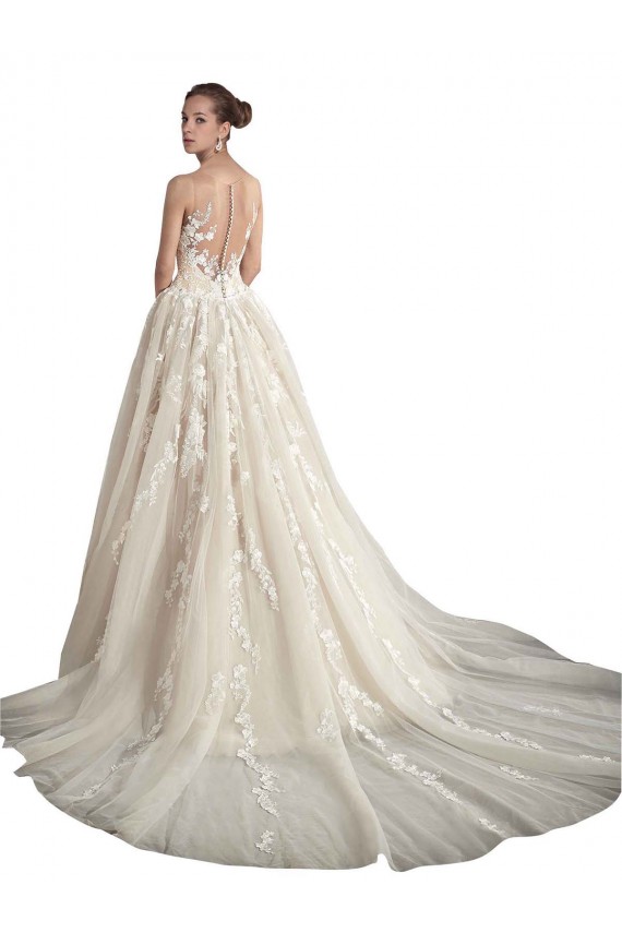 Cheap Illusion Neck A-Line Tulle Wedding Dress UK
