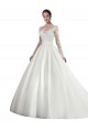Cheap Long Sleeves Illusion Neck A-Line Satin Wedding Dress with Lace Bodice UK