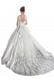 Cheap Long Sleeves Illusion Neck A-Line Satin Wedding Dress with Lace Bodice UK