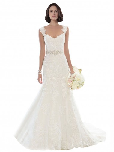 Cheap Off the Shoulder Mermaid Lace Beach Wedding Dress with Beaded Belt UK