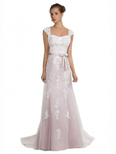 Cheap Strapless Mermaid Tulle Lace Beach Wedding Dress with Belt UK
