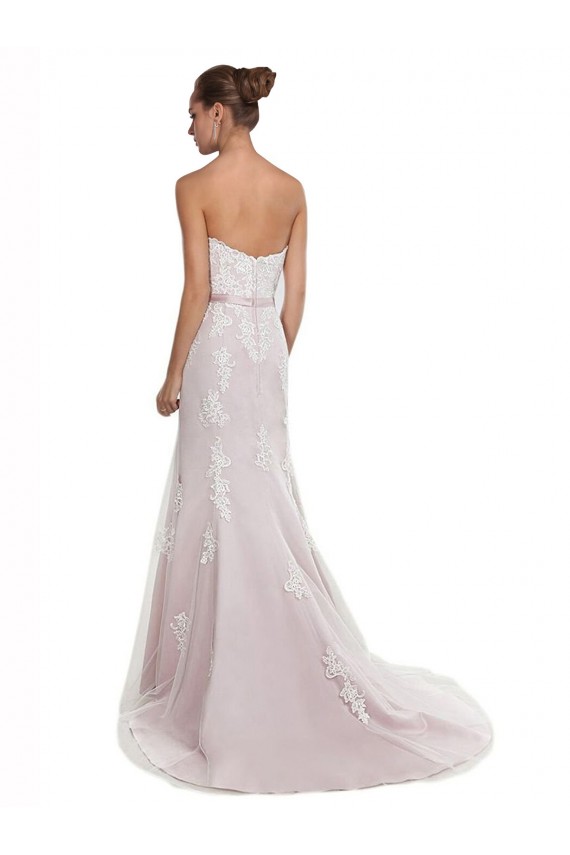 Cheap Strapless Mermaid Tulle Lace Beach Wedding Dress with Belt UK
