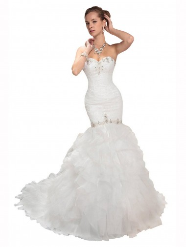 Cheap Sweetheart Mermaid Cascading Organza Wedding Dress UK