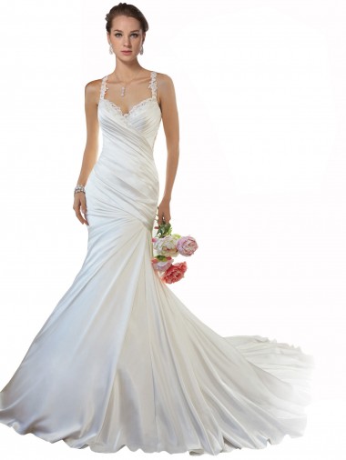 Cheap Sweetheart Mermaid Satin Beach Wedding Dress with Illusion Lace Back UK