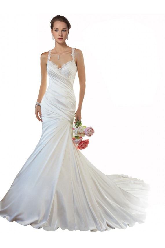 Cheap Sweetheart Mermaid Satin Beach Wedding Dress with Illusion Lace Back UK