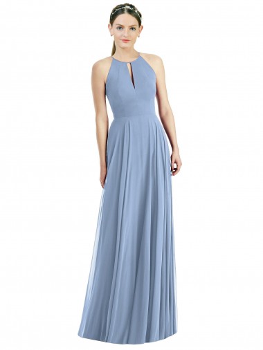 Cheap Keyhole Halter Chiffon Maxi Bridesmaid Dress UK