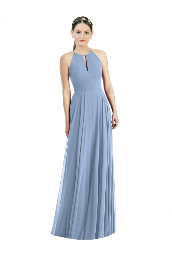 Cheap Keyhole Halter Chiffon Maxi Bridesmaid Dress UK