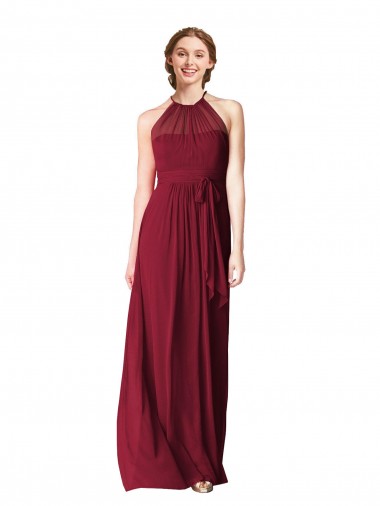 Cheap Halter Neck Chiffon Bridesmaid Dress with Shirred Bodice UK