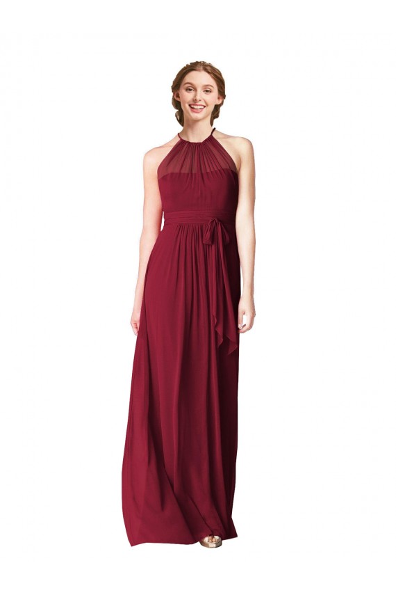 Cheap Halter Neck Chiffon Bridesmaid Dress with Shirred Bodice UK