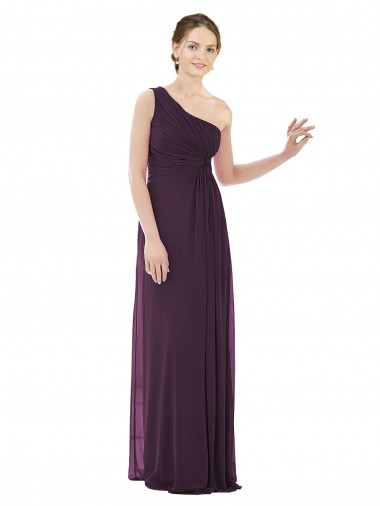 Cheap Draped One Shoulder Full Length Chiffon Bridesmaid Dress UK