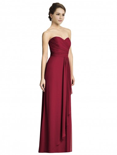 Cheap Long Strapless Chiffon Bridesmaid Dress with Side Slit UK
