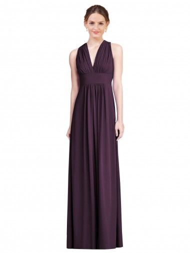 Cheap Long Chiffon V-Neck Bridesmaid Dress with Shirred Bodice UK