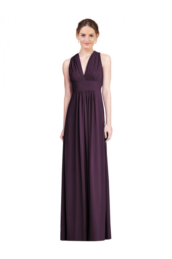 Cheap Long Chiffon V-Neck Bridesmaid Dress with Shirred Bodice UK