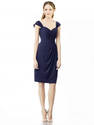 Cheap Cocktail Length Short Cap Sleeves Chiffon Bridesmaid Dress UK