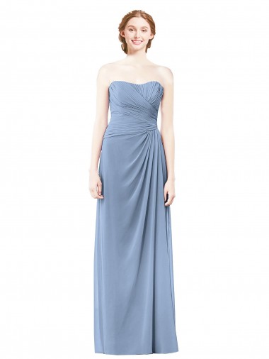 Cheap Strapless Long Chiffon Bridesmaid Dress with Sweetheart Neckline UK