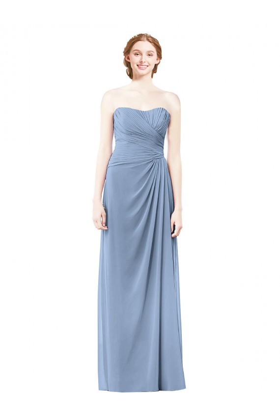 Cheap Strapless Long Chiffon Bridesmaid Dress with Sweetheart Neckline UK