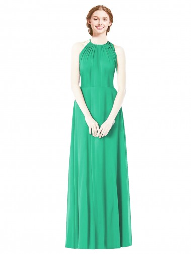 Cheap Halter Neckline Long Chiffon Bridesmaid Dress with Side Bow UK