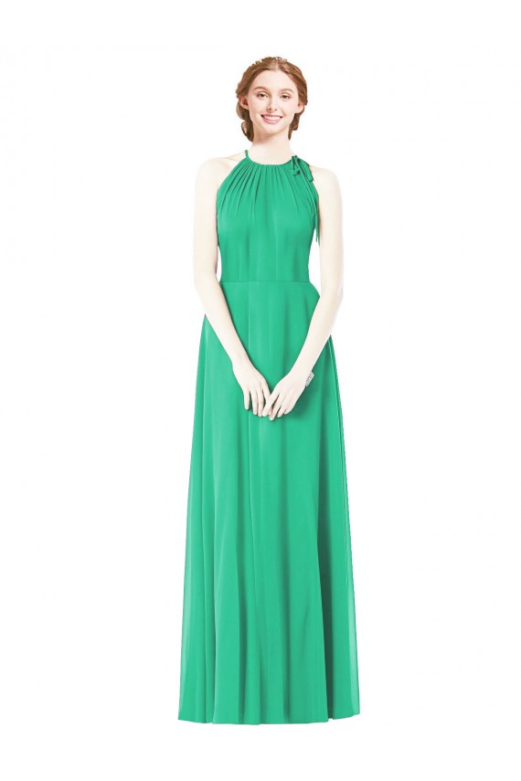 Cheap Halter Neckline Long Chiffon Bridesmaid Dress with Side Bow UK