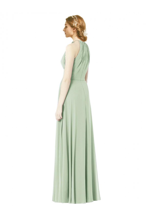 Cheap Halter Neckline Long Chiffon Bridesmaid Dress with Side Bow UK