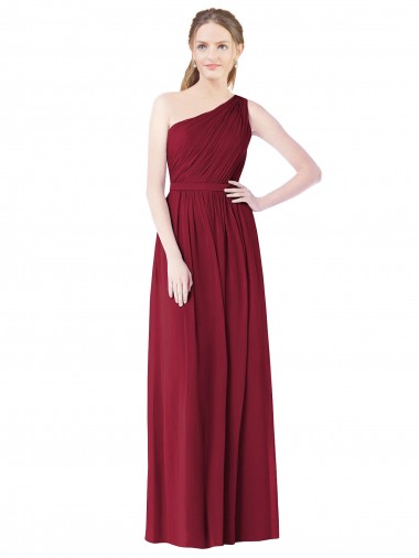 Cheap One Shoulder Full Length Long Chiffon Bridesmaid Dress. UK