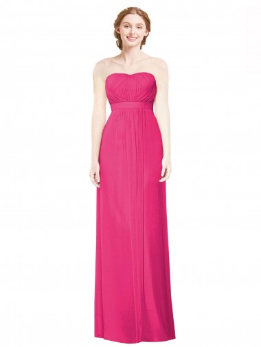 Cheap Full Length Strapless Long Chiffon Dress with Waistband UK