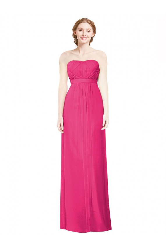 Cheap Full Length Strapless Long Chiffon Dress with Waistband UK