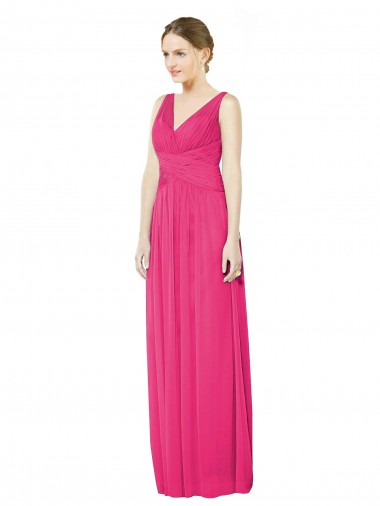 Cheap Sleeveless V-Neck Long Chiffon Bridesmaid Dress with V-Back UK