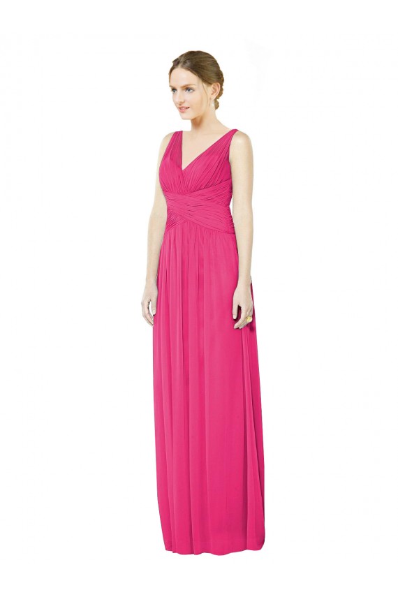 Cheap Sleeveless V-Neck Long Chiffon Bridesmaid Dress with V-Back UK
