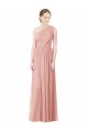 Cheap One Shoulder Long Chiffon Bridesmaid Dress with Shirred Waistband UK