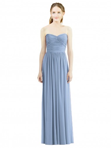 Cheap Strapless Long Chiffon Dress with Sweetheart Neckline And Draped Bodice UK