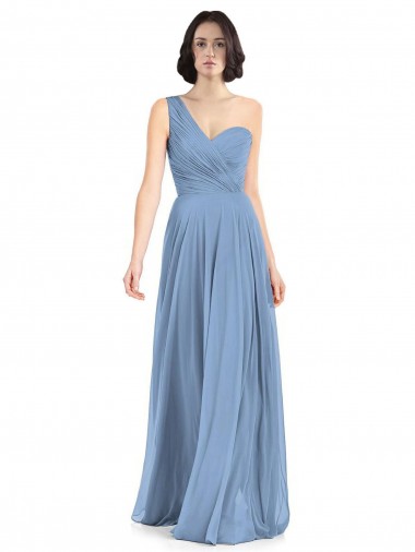 Cheap One Shoulder Long Chiffon Bridesmaid Dress with Sweetheart Bodice UK