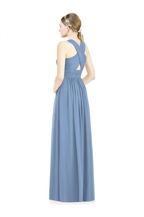 Cheap Sleeveless Cross Strap Back Chiffon Bridesmaid Dress UK