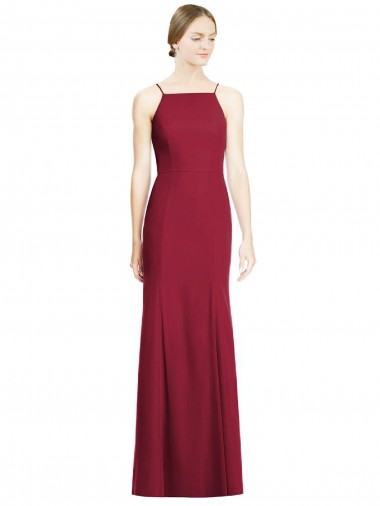 Cheap High Square Trumpet Chiffon Bridesmaid Dress with Lace-Up Open Back UK