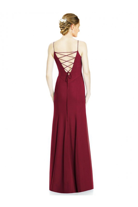 Cheap High Square Trumpet Chiffon Bridesmaid Dress with Lace-Up Open Back UK