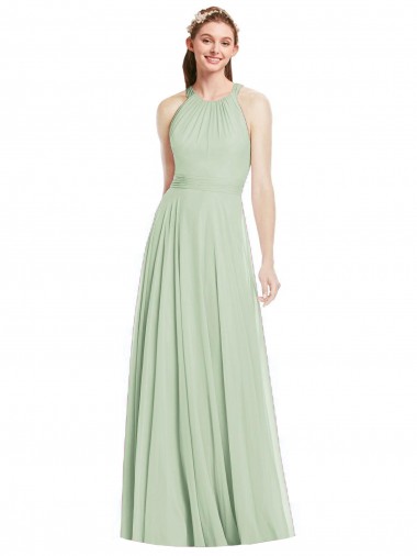 Cheap Open Back Halter Chiffon Bridesmaid Dress with Flowy Bow UK
