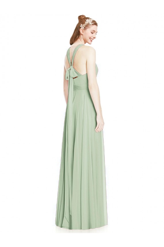 Cheap Open Back Halter Chiffon Bridesmaid Dress with Flowy Bow UK