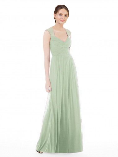 Cheap Sheer Back Cap Sleeves Long Chiffon Bridesmaid Dress  UK