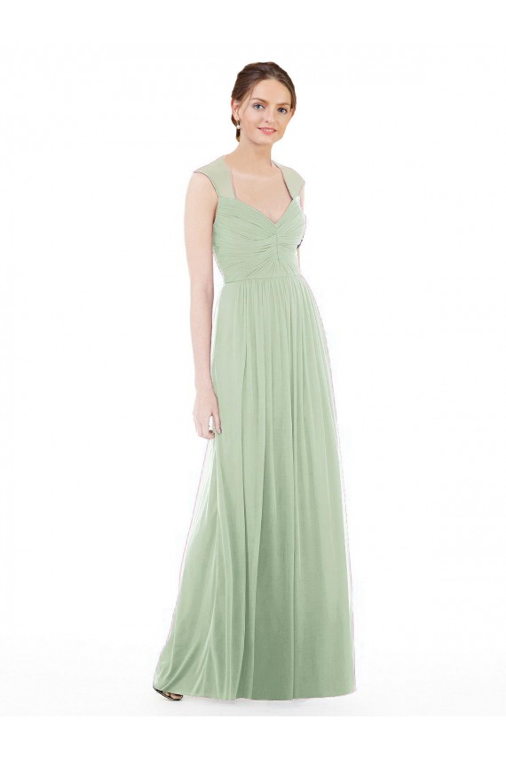 Cheap Sheer Back Cap Sleeves Long Chiffon Bridesmaid Dress  UK