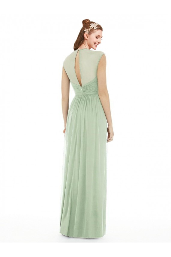 Cheap Sheer Back Cap Sleeves Long Chiffon Bridesmaid Dress  UK