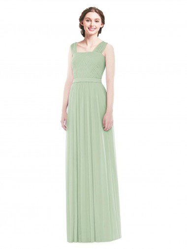 Cheap Sleeveless Chiffon Long Bridesmaid Dress with Shoulder Straps UK