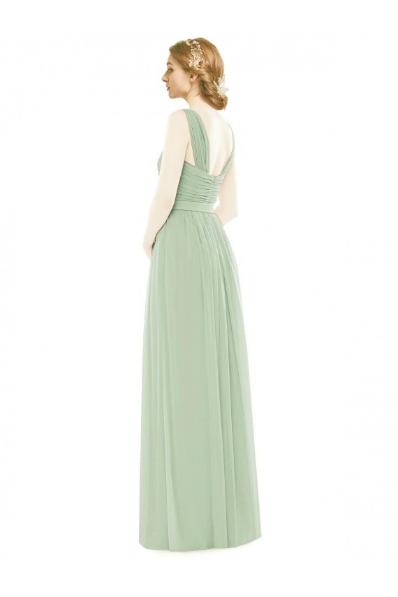Cheap Sleeveless Chiffon Long Bridesmaid Dress with Shoulder Straps UK
