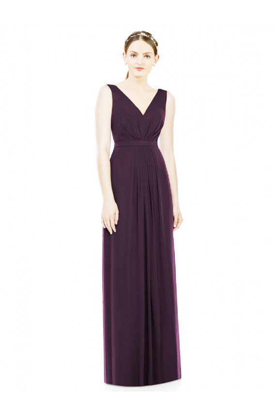 Cheap V-Neckline Sleevelss Full Length Chiffon Bridesmaid Dress UK