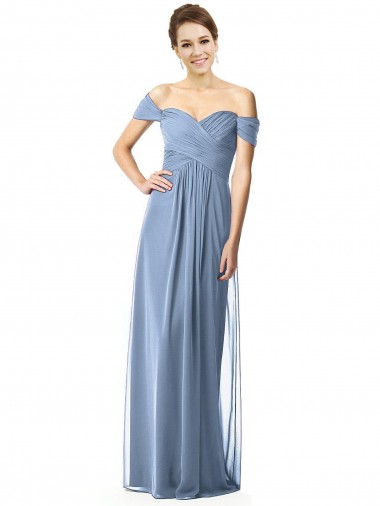 Cheap Off the Shoulder Chiffon Bridesmaid Dress with Draped Bodice UK