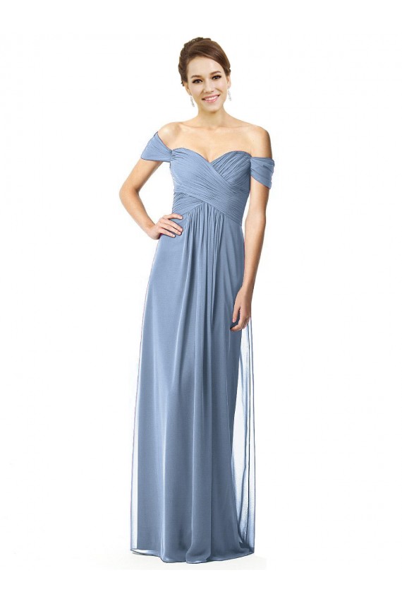 Cheap Off the Shoulder Chiffon Bridesmaid Dress with Draped Bodice UK