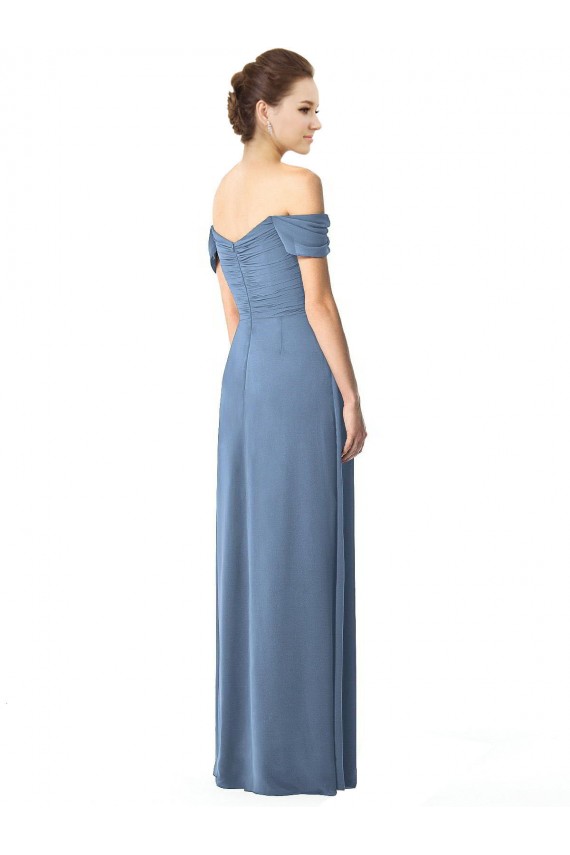 Cheap Off the Shoulder Chiffon Bridesmaid Dress with Draped Bodice UK