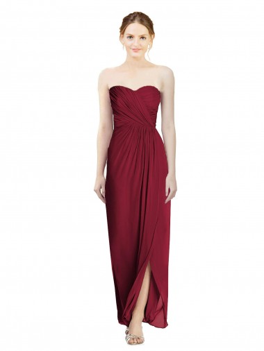 Cheap Strapless Sweetheart Long Chiffon Bridesmaid Dress UK