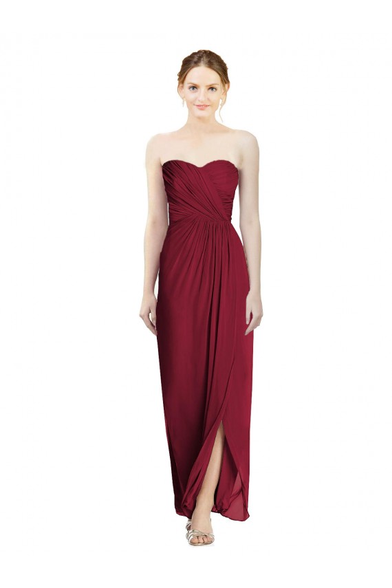 Cheap Strapless Sweetheart Long Chiffon Bridesmaid Dress UK
